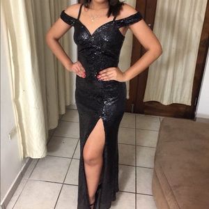 Black Gala Dress and red clutch